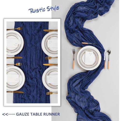 6 Pack Size 35x120 Color Blue Navy Blue Cheesecloth Table Runner 10Ft Gauze Cheese Cloth Table Runner 35x120 Inch Boho Sheer Rustic Fabric for 4th of July Party Decor Baby Shower Wedding Centerpiece Home Table Decorations