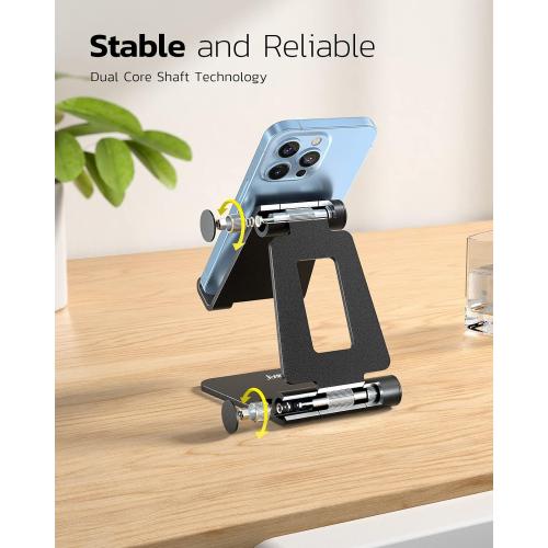 Nulaxy Dual Folding Cell Phone Stand, Fully Adjustable Foldable Desktop Phone Holder Cradle Dock Compatible with iPhone 17 16 15 14 13 12 11 Pro Max Xs Xr X 8, Nintendo Switch, All Phones