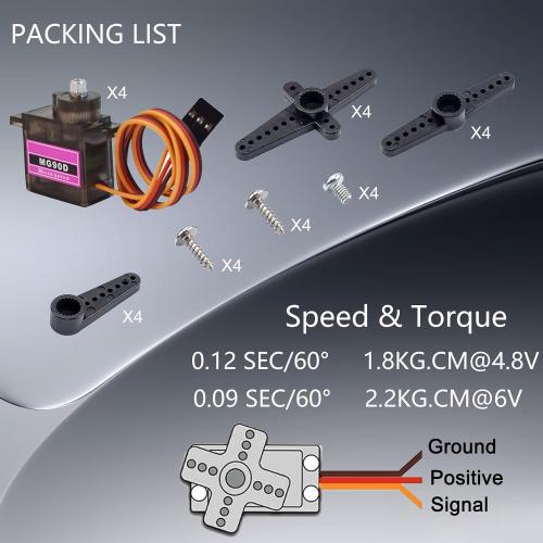 4Pcs MG90D 9g Digital Micro RC Servo Replace SG90, Full Metal Gear Mini Servos for Arduino DIY Project (360° Continuous Rotation)
