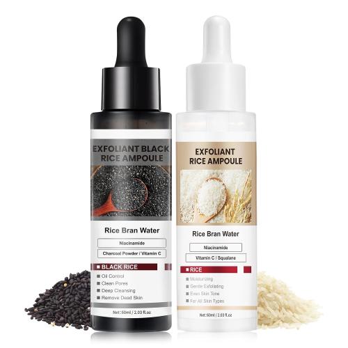 Black Rice Peel Shot Peeling Ampoule 60ml,Exfoliating Face and Body Scrub Dead Skin Remover for All Skin Types,Black and White Rice