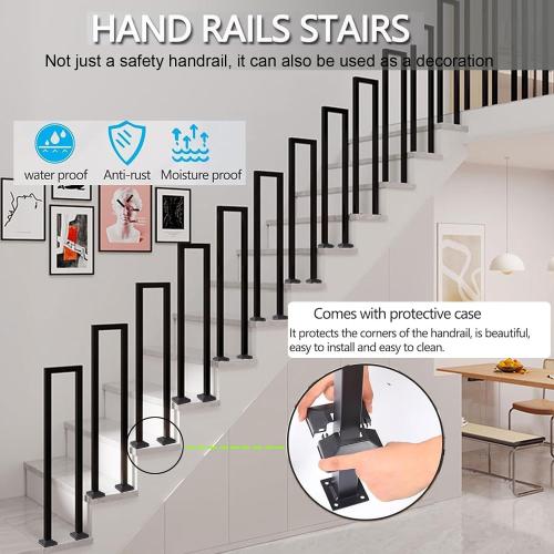 U-Shaped Stair Railing, Industrial Retro Staircase Handrail,Industrial Hand Rail Floor Mounted, Non-Slip Steps Stair Railing for Indoor/Outdoor, Villa Decorative Railing,for Indoor and Outdoor Steps