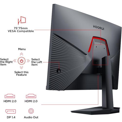 24 FAST IPS COMPUTER KOORUI ,Gaming Monitor, 24 Fast IPS Computer Monitor, 200Hz FHD HDR400 Display, 1ms PC Screen, 90% DCI-P3 Color Gamut, Adaptive Sync, Ultra Slim Frame, VESA Mountable, HDMI 2.0, DP 1.4, G2411P