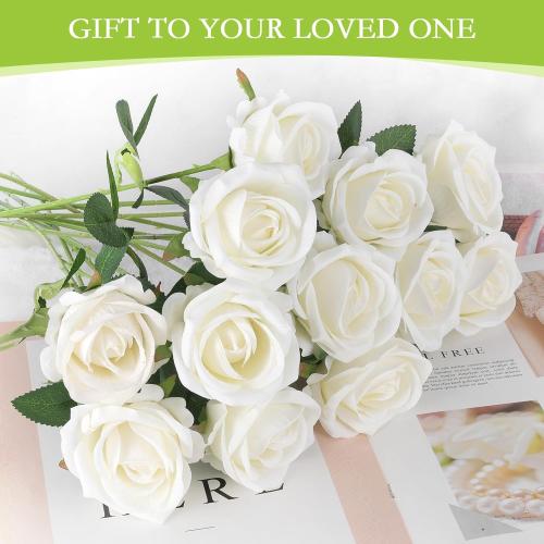 Hananona Artificial Roses in Bulk, Fake Silk White Roses Realistic Roses for Wedding Centerpieces Flower Arrangement Home Decor (100, White)