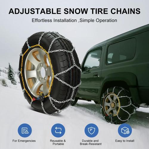 Auto Snow Chains Tire Chains For Cars Suv Pickup Trucks - Tightening 1Min Quick Install Tire-Chains, Reusable Emergency Tire Chains for Snow & Ice Traction (HKN170)