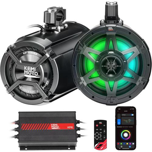 KEMIMOTO KP6 UTV Tower Speakers 6.5 Woofers with 5.75 Passive Radiators | 520W MAX(130W RMS), Bi-Amp Drive, 3 preset EQ, Broadcast Sync, IP66 Waterproof for Off-Road & Marine, Fit for UTV/ATV/Boats