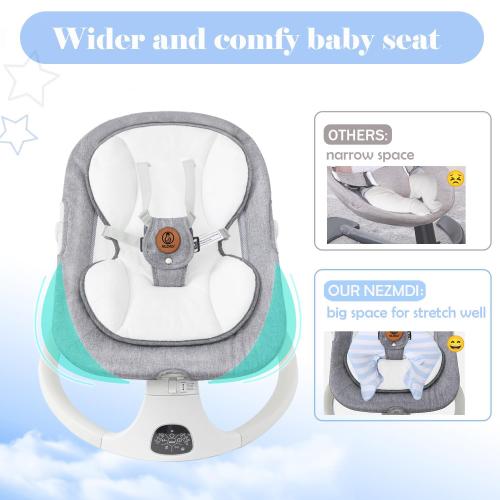 GREY AND WHITE Baby Swing for Infants & Toddlers, Electric Bouncer with Remote Control, 3 Seat Positions, 5 Speeds, 5-Point Harness, Grey