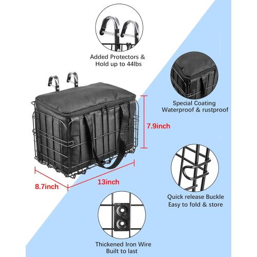 Zacro Bike Basket Front, Folding Bicycle Basket with Removable Liner Bag, Large Quick Release Design Metal Ebike Basket for Adult Women/Men Carrying Dogs, Pets, Fruit & Grocery