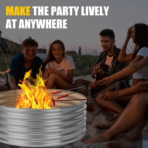 Silver 48 inch Fire Pit Ring, 4FT Galvanized Fire Ring, Wood Burning Fire Pits Ring, Outdoor Fireplace Height 18 Inch, Round Camp Fire Ring, Bonfire Pit for Camping, Backyard (4x4x1.5FT)