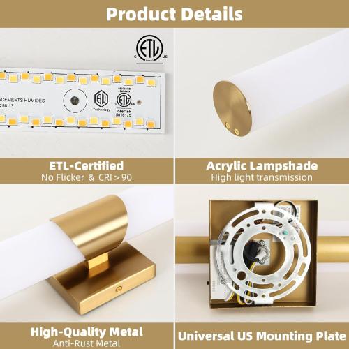 Modern Wall Sconce 39 Ihch Gold Bathroom Sconces LED Wall Lighting Fixtures with Acrylic Shade Hardwired Long Vanity Lights Over Mirror for Bedroom Living Room Hallway