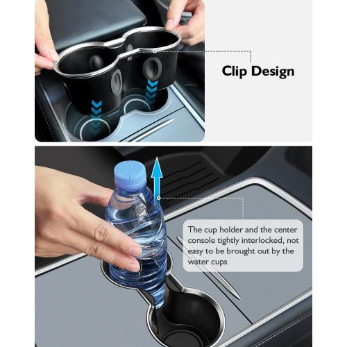 Center Console Cup Holder Insert for Tesla Model Y Accessories 2020-2025, [Won't be Pulled Out] Upgrade Silicone Airbags Design for Tesla Model 3 2023 2022 2021 Central Console Cup Pad - Black