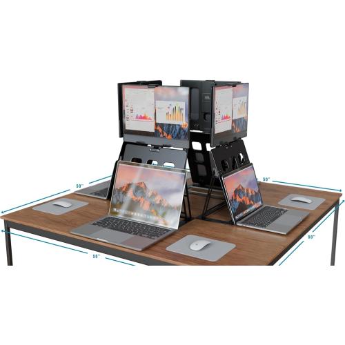 HNL Portable Monitor Stand, iPad & Tablet Holder, clamp Retention, Foldable, mountable Small Desk, Supports 7.75 inch to 10.75 inch Screen Width, Travel with Laptop, Black