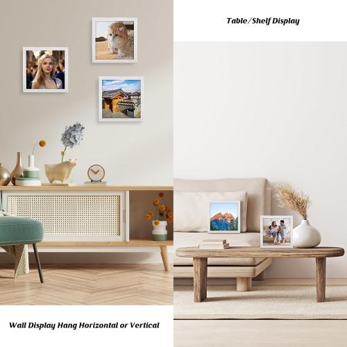 5x5 Picture Frame Rustic White, Distressed 5x5 Picture Frame, Pic Hanging Poster Frame, 5 by 5 Gallery Family Portrait Wall Photo Frame Horizontal and Vertical Display for Wall Hanging/Tabletop