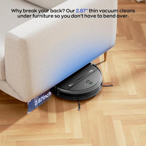 MANVN Robot Vacuum and Mop Combo for Pet Hair, Robotic Vacuum for Hard Floors and Carpets, 2.87'' Ultra-Slim, with 3D Obstacle Avoidance, Wi-Fi/App/Voice Controlled, Self-Charging