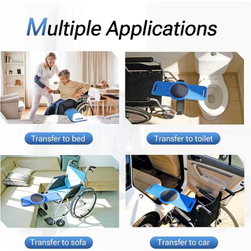 LOSCHEN Slide Transfer Board with Turntable, Slide Assist Device for Transferring or Seniors from Wheelchair to Bed, Toilet, Tub, Car - Slide Board with Turntable（Blue 29.5inch）