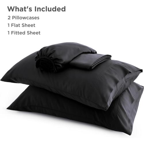 Bedsure Queen Sheets, Rayon Derived from Bamboo, Queen Cooling Sheet Set, Deep Pocket Up to 16, Breathable & Soft Bed Sheets, Hotel Luxury Silky Bedding Sheets & Pillowcases, Black