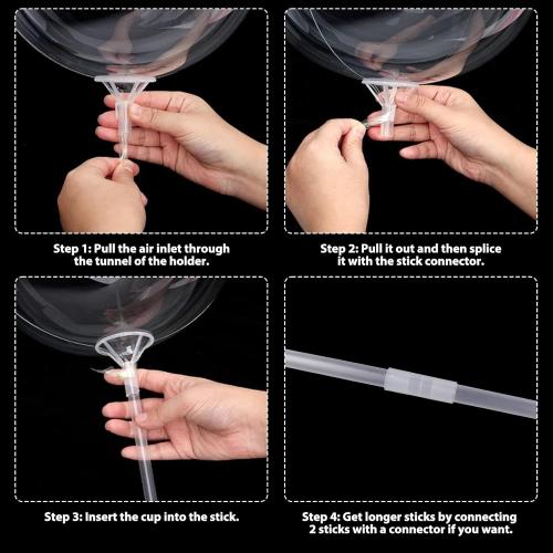 32 Sets Large Balloon Sticks with Big Cups, 15in Thickened Long Clear Bobo Balloon Holders for Anniversary Birthday Graduation Wedding Party Decorations