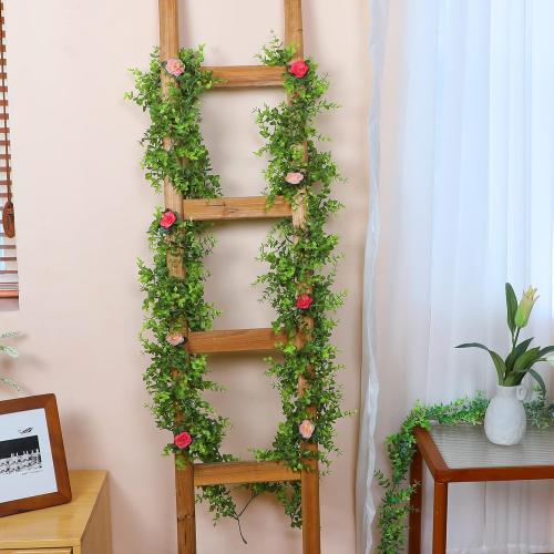 Dolicer 2 Packs Eucalyptus Garland with LED Lights String, 12FT Faux Eucalyptus Greenery Garland, Artificial Hanging Green Leaves Vine Wedding Backdrop Arch Wall Table Decor (Green)