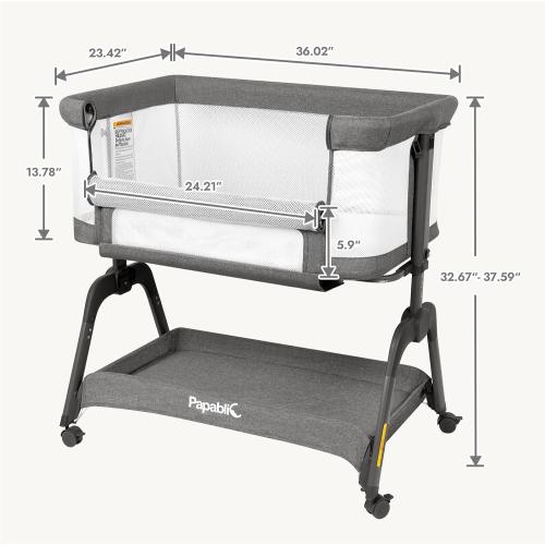 Papablic Baby Bassinet, Bedside Bassinet for Baby with Four-Sided Breathable Mesh & Soft Mattress, Adjustable Bassinet Bedside Sleeper with Storage Basket and Wheels, Easy to Assemble