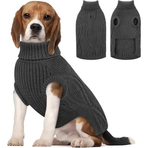 Dog Sweater Pullover, Cable Knit Dog Christmas Sweater, Dogs Sweaters for Small Medium Large Dogs with Harness Hole,Puppy Sweaters Boy Or Girl(Grey XL)