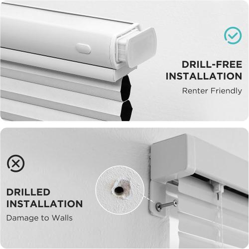 Joydeco No Tools No Drill Blinds for Indoor Windows, Cordless Window Blinds Cellular Shades Top Down Bottom Up Blackout Honeycomb Blinds Thermal Insulated Noise Reduction (White, 43 W x 64 H)