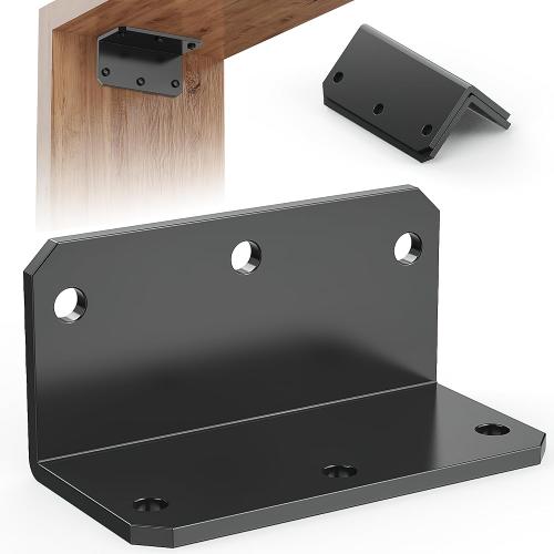 2x4 L Drackets Heavy Duty, 90 Degree Angle Iron Brackets with Holes, Galvanized Corner Brace, Right Angle Bracket for Wood Furniture, Raised Garden Bed Corner Brackets-Black-2 pcs