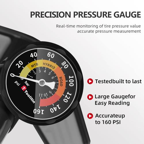 TOOLITIN Bike Pump with Gauge,160 Psi High Pressure,Floor Bicycle Pump Compatible with Presta and Schrader Valve,Detachable Bike Tire Pump for Road Bike,MTB,Hybrid,Balls