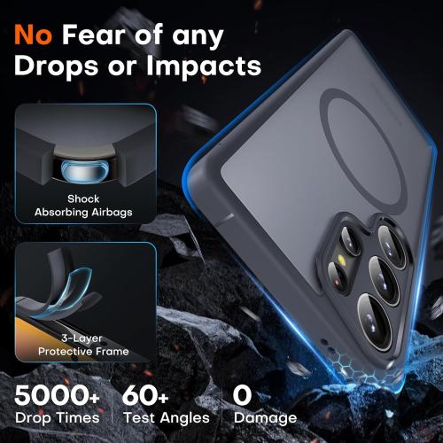 TOCOL for Samsung Galaxy S25 Ultra Case, Upgraded Full Camera Protection, Compatible with Magsafe, Drop Protection Slim Magnetic Matte Back Cover for S25 Ultra 6.9 inch (Black)