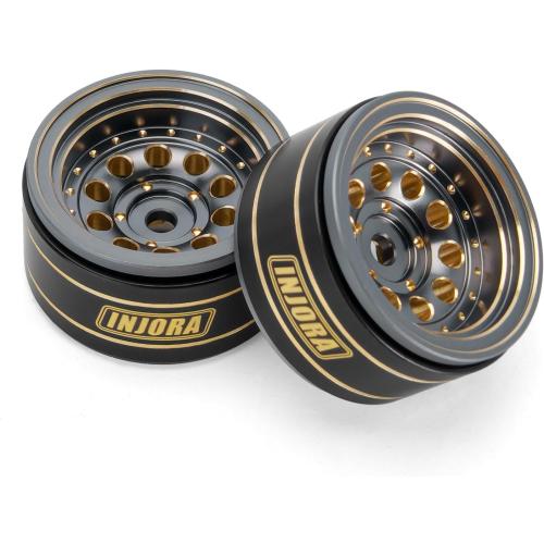 Color Black and Grey INJORA 1.0 Beadlock Wheel Rims Black Coating Brass Rims for 1/24 1/18 RC Crawler Car Axial SCX24 AX24 TRX4M FCX24, 39g(Grey)