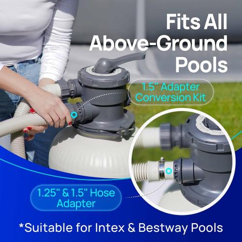 AQUASTRONG Sand Filter Pump for Above Ground Pool with Timer, 1/2 HP Pool Pump Max 2500 GPH for Pools up to 9000GAL, 12in Pool Sand Filter with 6-Way Valve, Improved Circulation for Crystal-Clear Pool