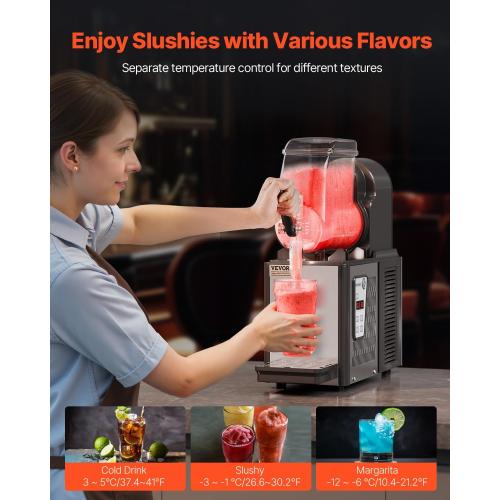 VEVOR Commercial Slushy Machine, Single Tank Frozen Drink Machine, Stainless Steel Margarita Smoothie Frozen Drink Maker, Slushie Maker for Home Party Restaurants Cafe Bars