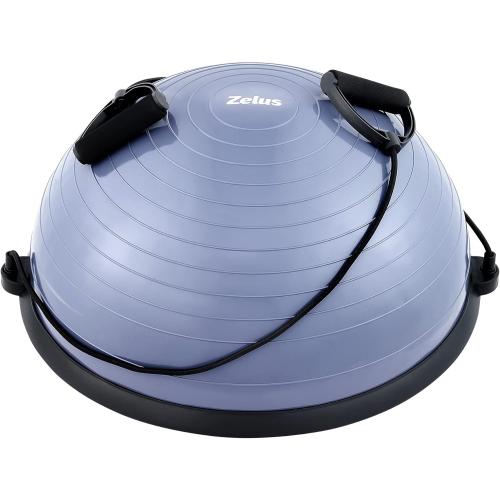 Blue 23 ZELUS Balance Ball Trainer with Resistance Bands and Foot Pump, Inflatable Yoga Ball for Home Gym Workouts, 23 Inch Exercise Half Ball for Balance Training Core Strength Fitness More, 330lb Cap