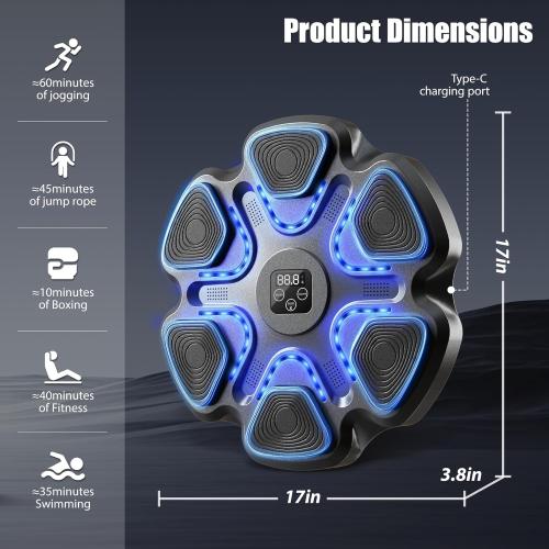 Black Music Boxing Machine,Smart Bluetooth Boxing Machine for Adults & Kids,Boxing Training Machine with Boxing Gloves, Music Playback Boxing Workout Equipment Target for Home, Office, Gym