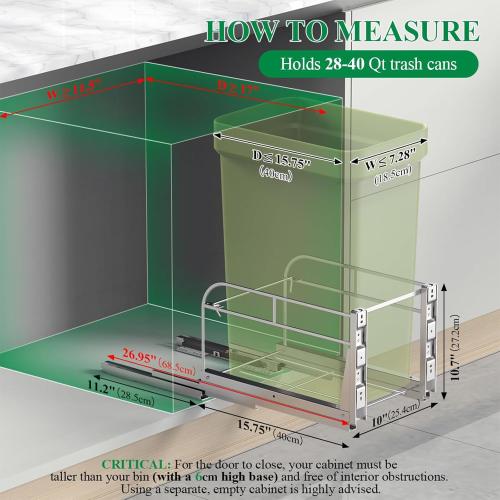 Jumyee Pull Out Trash Can Under Cabinet Trash Drawer Slides, Heavy Duty Under Sink Trash Can Pull Out Kit with Soft-Close Slides for Kitchen, Laundry, Not Included Bin, Require 12 W X 18 D Cabinet