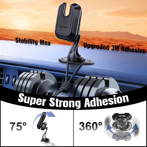 Car Phone Mount for Pop Socket: Strong Adhesive Cell Phone Holder for Automobile Dashboard - Adjustable Dash Sticky Cellphone Stand for iPhone Samsung with Thick Socket Wallet Grip Card Holder