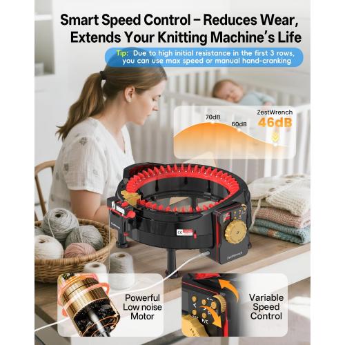 [2025 Upgraded] zestwrench Electric Knitting Machine Adapter for Addi Knitting Machine 46, LCD Panel & Row Counter, Flat/Circular Dual Mode, Variable Speed Motor Accessories for Most Yarns