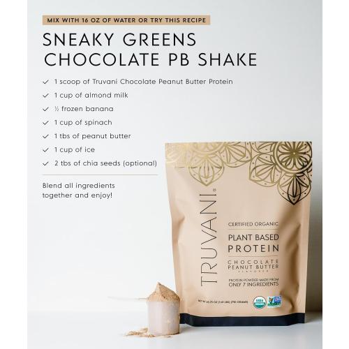 Truvani Vegan Pea Protein Powder | Chocolate Peanut Butter | 20g Organic Plant Based Protein | 1 Serving | Keto | Gluten & Dairy Free | Low Carb | No Added Sugar