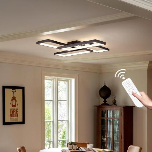 Modern LED Ceiling Lights for Bedroom 26 Dimmable Square Ceiling Lights for Living Room with Remote Control Black Bedroom Light Fixture for Kitchen,Bathroom,Balcony