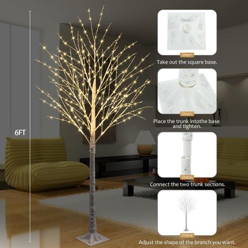 6FT 500 LED Lighted Birch Tree with Twinkle Lights, LED Birch Tree with Timer for Outdoor Indoor Home Party Yard Easter Christmas Decoration (Warm White Light)