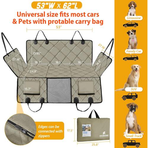 Back Seat Extender for Dogs-Large Space, Dog Car Seat Cover Hard Bottom Holds 420lbs, Sturdy Backseat Extender for Dogs, Upgraded Material,Waterproof Dog Hammock for Car SUV, Truck Khaki