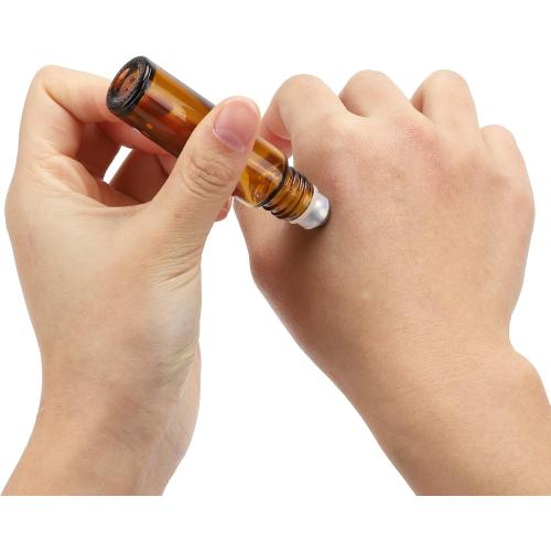 Tbestmax 12 Pack Glass Essential Oil Roller Bottles with Stainless Steel Ball, 10ml Amber Roll on Perfume Bottles with Lids for Travel