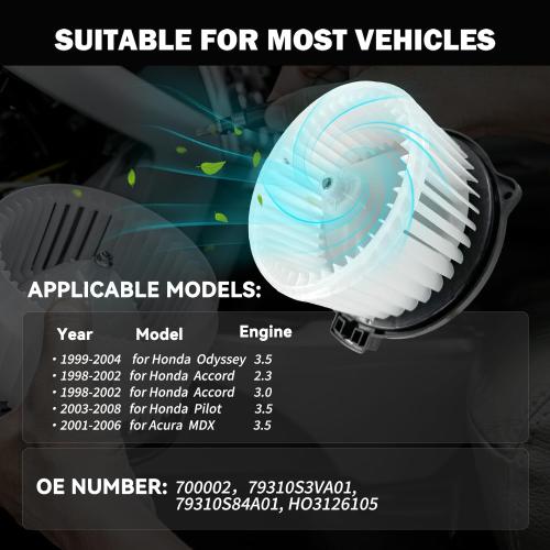 700002 AC Heater Blower Motor Fan Fit for Acura mdx 2001-2006 ，for Honda Accord 1998-2002， for Honda Odyssey 1999-2004 ，Pilot 2003-2008 79310S3VA01, 79310S84A01, HO3126105