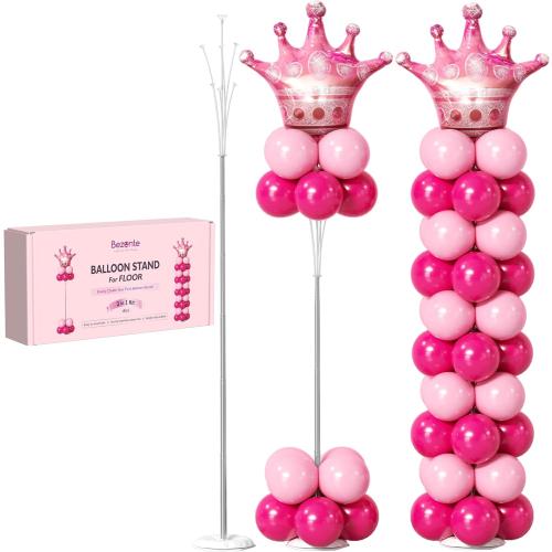 Bezente Balloon Column Stand Set of 4, 9 Feet Adjustable Telescopic Balloon Stand Kit for Floor, Ballon Column Tower with Base and Pole, Metal Backdrop Stands for Baby Shower, Party Decorations