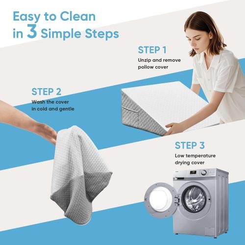 Wedge Pillow, 7.5 Inch Bed Wedge Pillow for Headboard, Pillow Wedge for Acid Reflux Relief, After Surgery, Sleeping，Back Pain Relief, Memory Foam Top, LightGrey