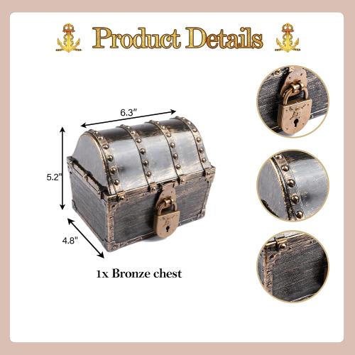 Lingway Toys Kids Pirate Treasure Chest Teacher's Favorite Treasures Collection Storage Box with 2 Sets of Locks and Keys Only(Vintage Bronze Coating,6.3X4.8X5.2)