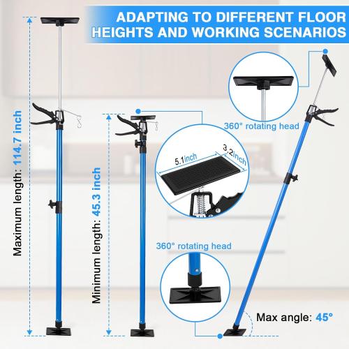 Cabinet Jacks 2Pcs, Adjustable Support Pole 45 to 114, Telescopic Steel 3rd Hand Support Pole for Cabinet Jack, Cargo Bar, Drywall Installations, Support Rod Dust Barrier Poles Bearing Up to 154 lbs
