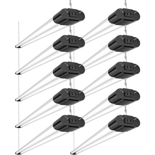 BBOUNDER 10 Pack Linkable LED Utility Shop Light, 4400 LM, 6500K Cool Daylight, 4 FT Integrated Fixture for Garage, 40W Equivalent 250W, Surface   Suspension Mount, Black