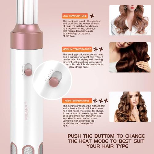 Color Pink 5 in 1 Hair Styler, Hot Air Brush, Hair Curler, Blow Dryer Brush, Interchangeable Straightener with Negative Ionic Technology for All Hair Types with Heat Protective Glove, Rose & Pink