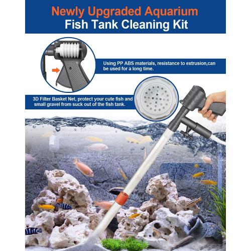 QZQ Aquarium Gravel Cleaner [2026 Edition] Vacuum Fish Tank Vacuum Cleaner Tools for Aquarium Water Changer with Aquarium Thermometers Fish Net kit Use for Fish Tank Cleaning Gravel and Sand