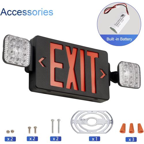 GZRUIYANG Black Housing Exit Sign with Emergency Lights Red, LED Emergency Exit Light with Battery Backup, UL 924 Certified, AC 120/277V, Commercial Emergency Lights Combo for Business - 1 Pack