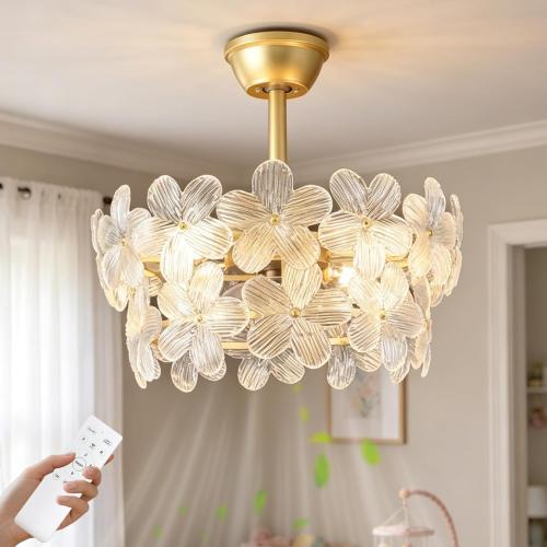 Depuley Bedroom Ceiling Fan with Lights: 20 Gold Chandelier Small Fan with Remote Control - Modern Flower Fandelier for Girl's Bedroom Living Room Nursery (E26 Bulbs Not Included)